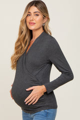 Charcoal Long Sleeve Wrap Maternity Nursing Top