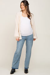 Blue Washed Out Wide Leg Frayed Hem Maternity Jean