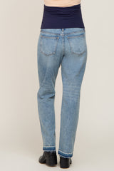 Blue Washed Out Wide Leg Frayed Hem Maternity Jean