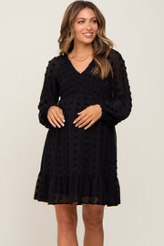 Black Swiss Dot Smocked Maternity Baby Doll Dress