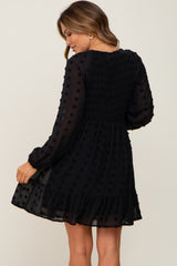 Black Swiss Dot Smocked Maternity Baby Doll Dress