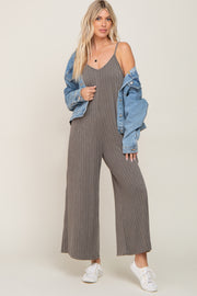 Olive Rib Knit Wide Leg Jumpsuit