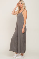 Olive Rib Knit Wide Leg Jumpsuit