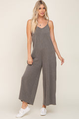 Olive Rib Knit Wide Leg Jumpsuit