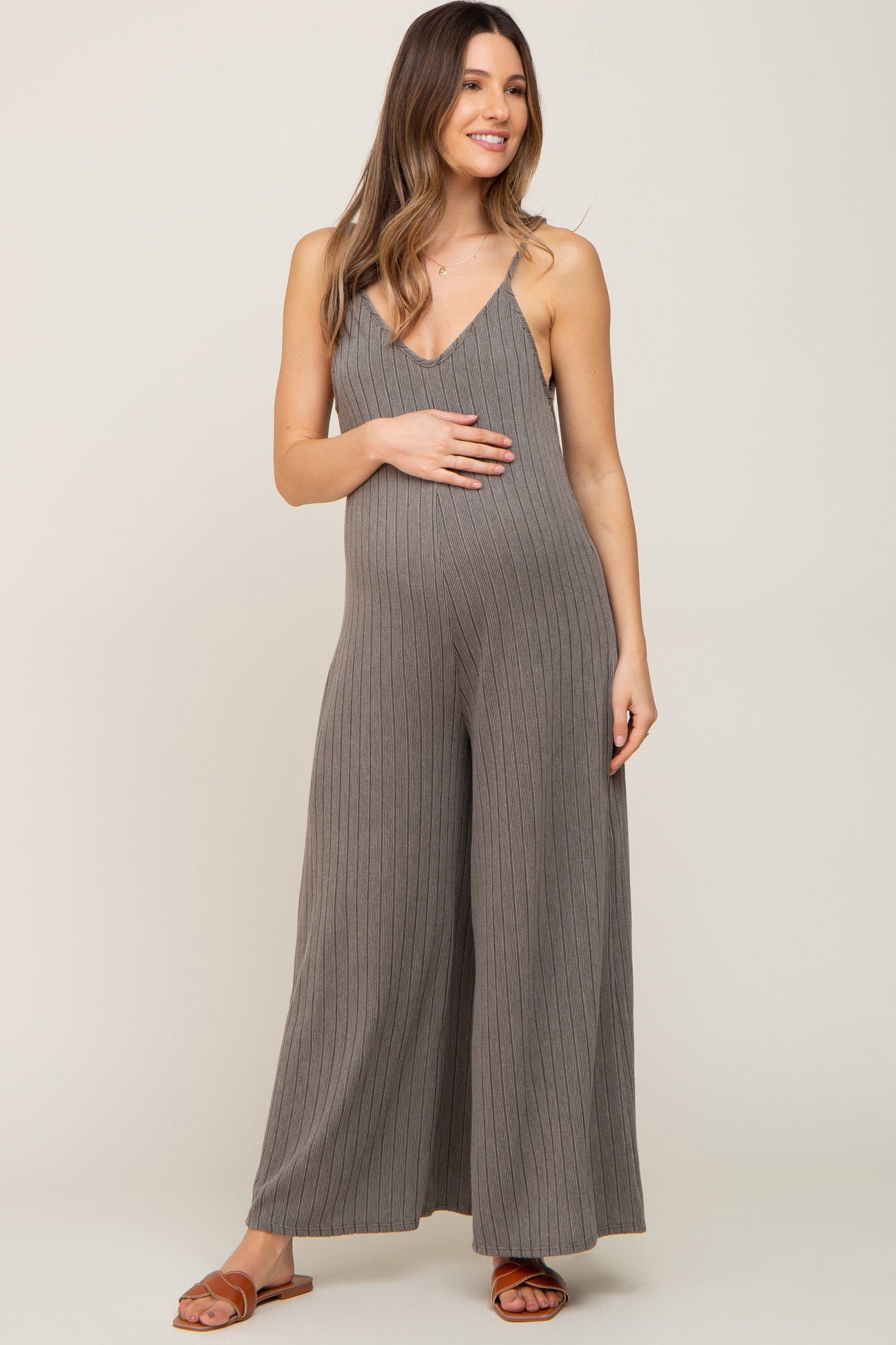 Olive Rib Knit Wide Leg Maternity Jumpsuit– PinkBlush