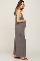 Olive Rib Knit Wide Leg Maternity Jumpsuit