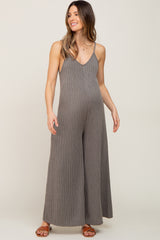 Olive Rib Knit Wide Leg Maternity Jumpsuit