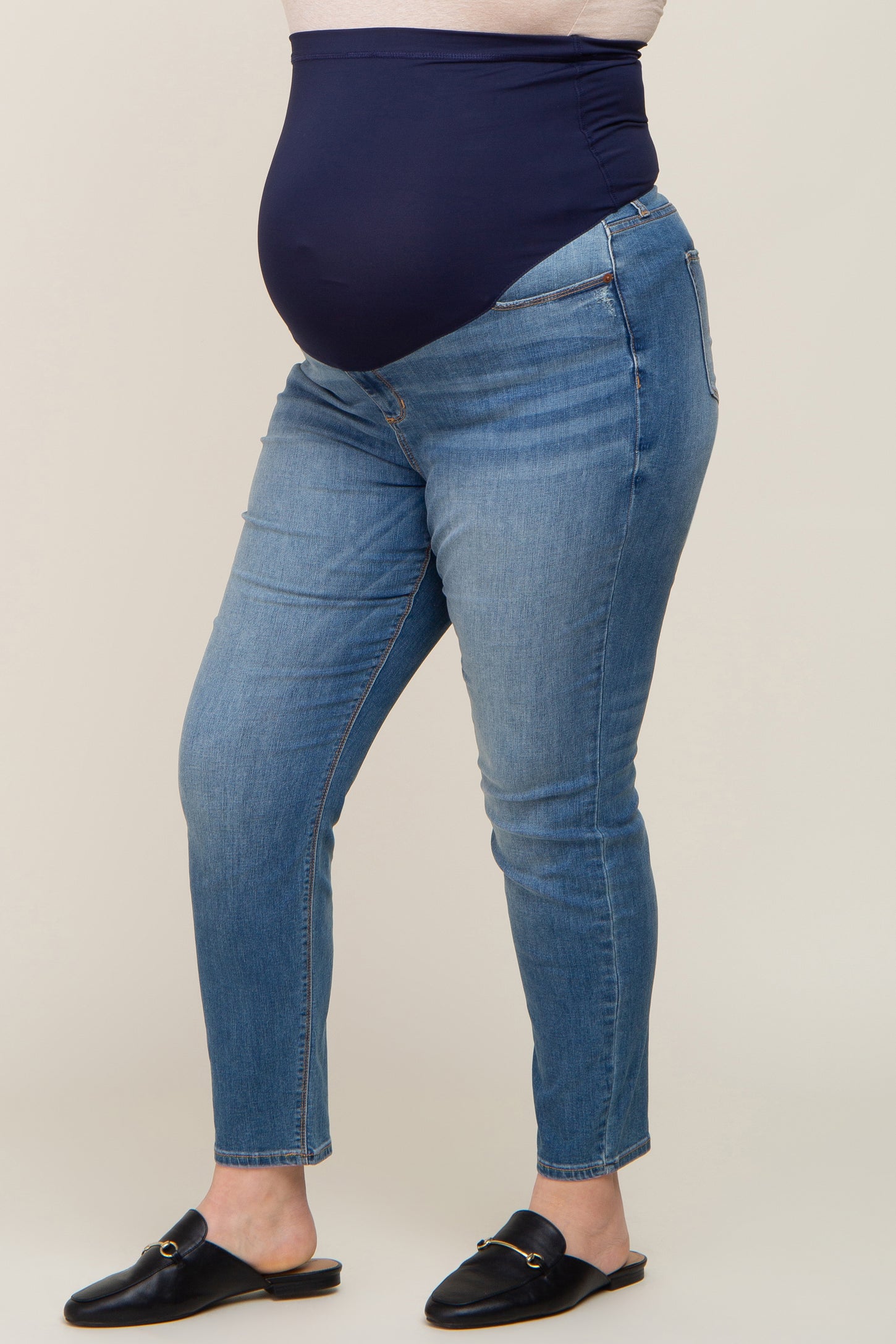 Maternity Mid Blue Wash Long Straight Leg Jeans