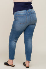 Medium Wash Cropped Straight Leg Plus Maternity Jeans