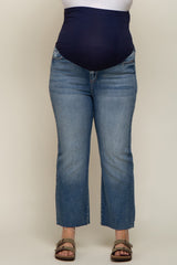 Blue Straight Leg Raw Hem Maternity Plus Jeans