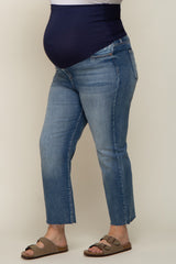 Blue Straight Leg Raw Hem Maternity Plus Jeans