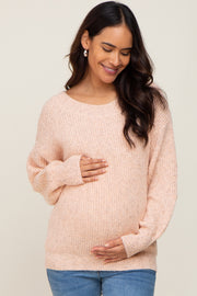 Pink Knit Cutout Back Maternity Sweater