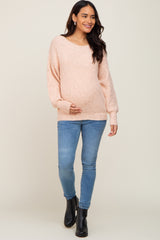 Pink Knit Cutout Back Maternity Sweater