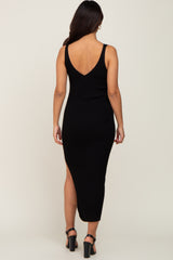 Black Ribbed Sleeveless Maternity Maxi Dress