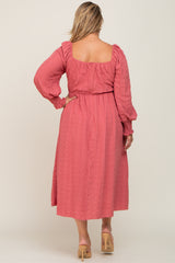 Mauve Wrap Smocked Accent Long Sleeve Maternity Plus Dress