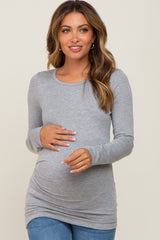 Heather Grey Ruched Side Long Sleeve Maternity Top