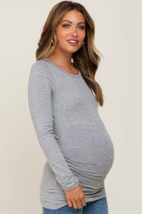 Heather Grey Ruched Side Long Sleeve Maternity Top