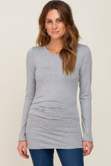 Heather Grey Ruched Side Long Sleeve Top