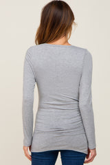 Heather Grey Ruched Side Long Sleeve Top