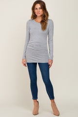 Heather Grey Ruched Side Long Sleeve Top