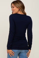 Navy Ruched Side Long Sleeve Maternity Top