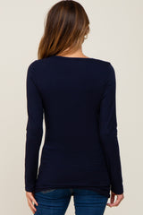 Navy Ruched Side Long Sleeve Top