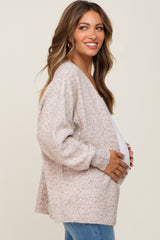 Beige Speckled Knit Open Front Maternity Cardigan