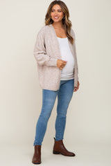 Beige Speckled Knit Open Front Maternity Cardigan