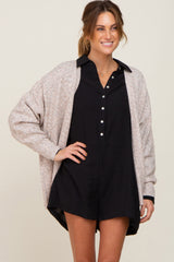 Beige Speckled Knit Open Front Maternity Cardigan