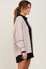 Beige Speckled Knit Open Front Cardigan