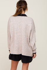 Beige Speckled Knit Open Front Cardigan