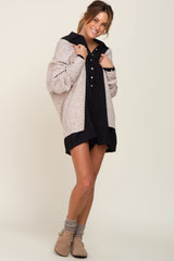 Beige Speckled Knit Open Front Cardigan