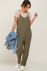 Olive Front Pocket Maternity Jumpsuit