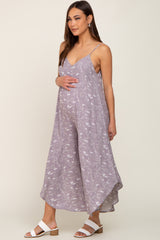 Lavender Leaf Print Asymmetrical Maternity Jumpsuit