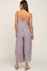 Lavender Leaf Print Asymmetrical Maternity Jumpsuit