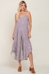 Lavender Leaf Print Asymmetrical Maternity Jumpsuit