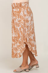 Camel Leaf Print Maternity Midi Skirt