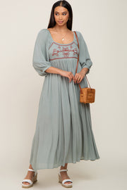 Mint Embroidered 3/4 Sleeve Maxi Dress