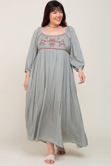 Mint Embroidered 3/4 Sleeve Plus Maternity Maxi Dress