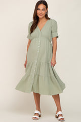 Mint Button Down Short Sleeve Maternity Dress