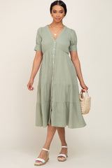 Mint Button Down Short Sleeve Maternity Dress