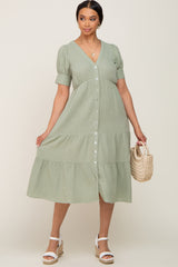 Mint Button Down Short Sleeve Dress