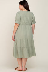 Mint Button Down Short Sleeve Plus Dress