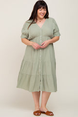 Mint Button Down Short Sleeve Plus Dress