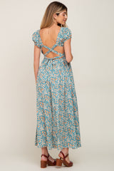 Jade Floral Smocked Open Criss Cross Back Maternity Maxi Dress