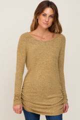 Yellow Brushed Knit Ruched Top