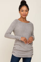 Beige Brushed Knit Ruched Top