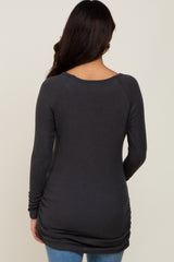 Charcoal Brushed Knit Ruched Maternity Top