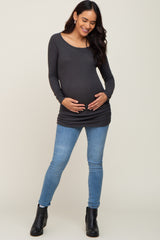 Charcoal Brushed Knit Ruched Maternity Top