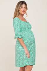 Green Floral Smocked Square Neck Maternity Dress